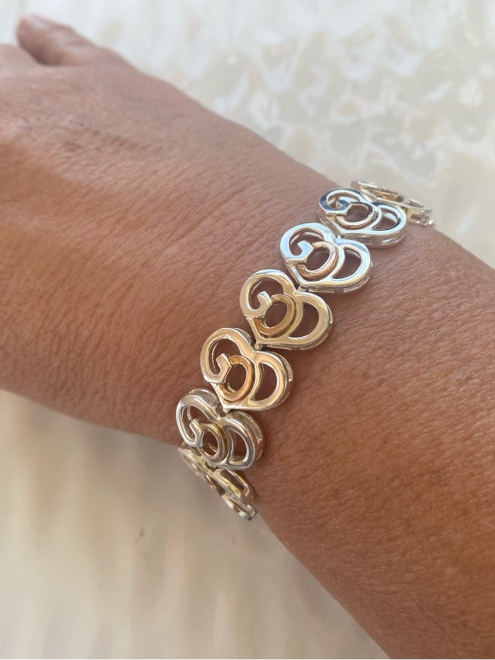 Two tone Linked Heart (GOD) Bracelet fits up to 7 inches - Picture 6 of 8